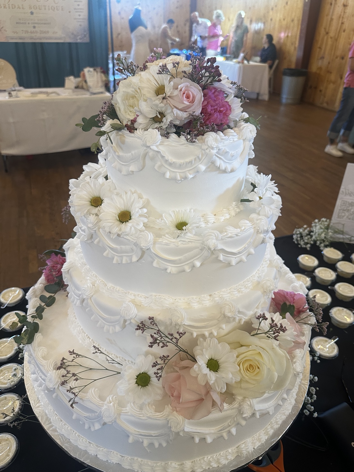 Three-tier European buttercream wedding cake in Colorado Springs